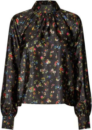 2067 Flat Textured Poly, Gathered Ruffle Long Sleeve Top