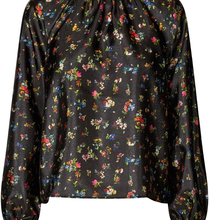 2067 Flat Textured Poly, Gathered Ruffle Long Sleeve Top