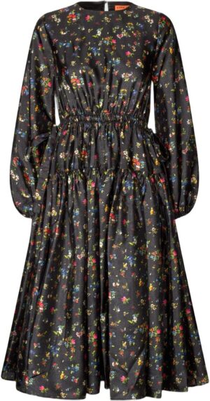 2067 Flat Textured Poly, Waist Tie Ruffle Midi Dress