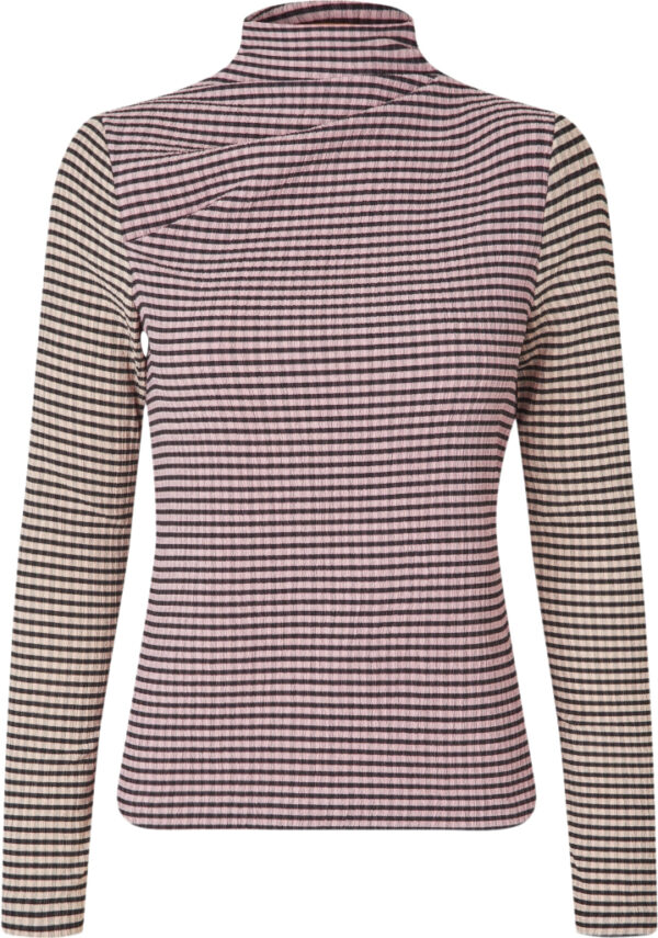 2247 Patchwork Jersey, Long Sleeve Pleated Shoulder Top
