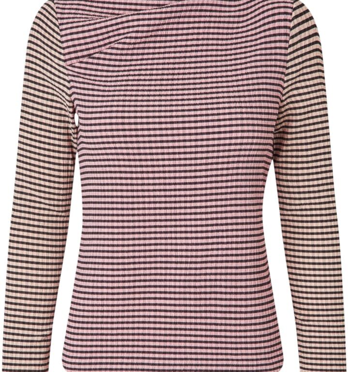 2247 Patchwork Jersey, Long Sleeve Pleated Shoulder Top