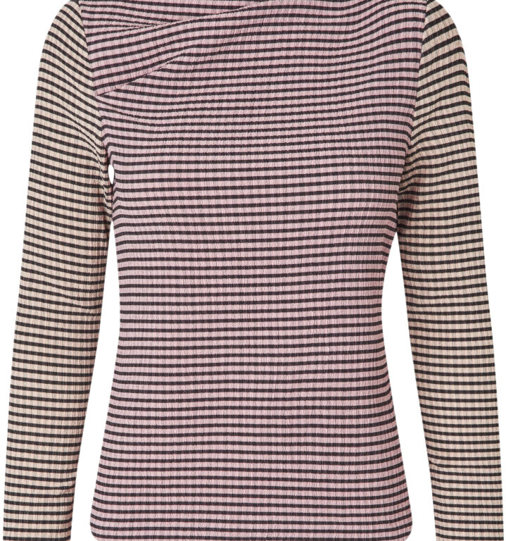 2247 Patchwork Jersey, Long Sleeve Pleated Shoulder Top