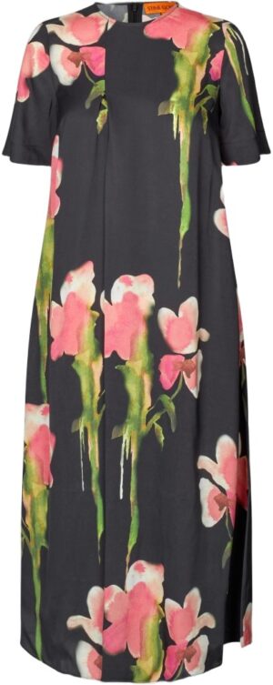 2263 Dry Viscose, Flowy Short Sleeve Midi Dress