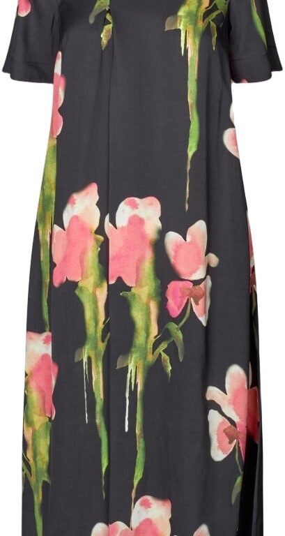 2263 Dry Viscose, Flowy Short Sleeve Midi Dress