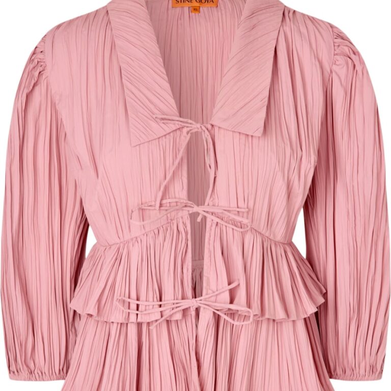 2342 Pleated Poly, Balloon Sleeve Tie Top