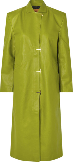 2362 Heavy Weight Faux Leather, Long Single Breasted Coat