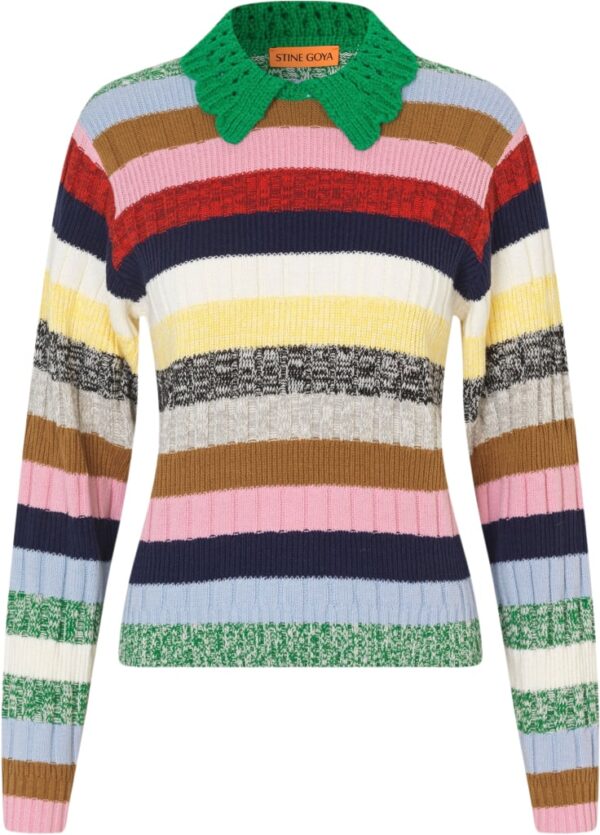 2386 Cotton Mix / Crochet Cotton, Mix Stripe Polo Collar Swe