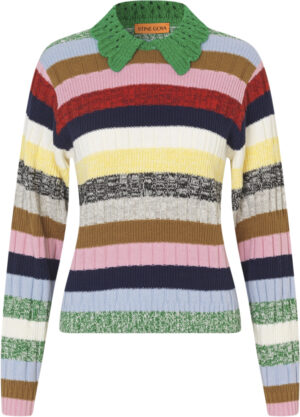 2386 Cotton Mix / Crochet Cotton, Mix Stripe Polo Collar Swe