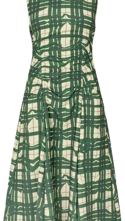 2429 Checkered Cady, Sleeveless Gathered Midi Dress