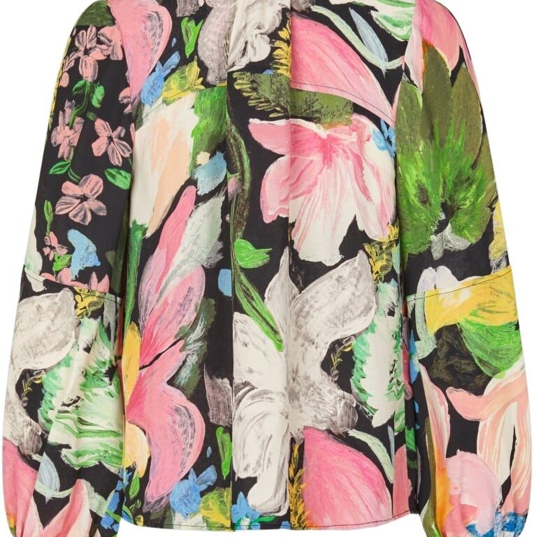 2436 Heavy Dry Viscose, Gathered Long Sleeve Top