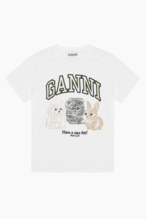 Basic Cotton Jersey Animals Relaxed T-Shirt T4237 - Bright White - GANNI - Hvid M