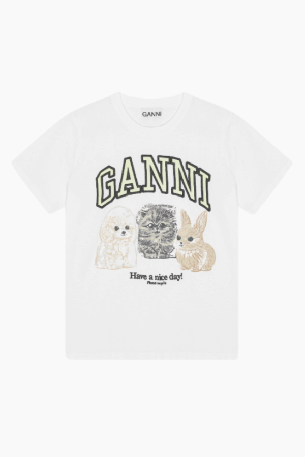 Basic Cotton Jersey Animals Relaxed T-Shirt T4237 - Bright White - GANNI - Hvid XS