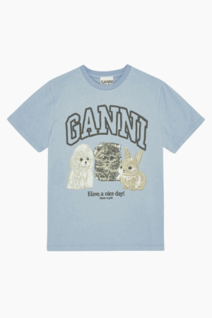 Basic Cotton Jersey Animals Relaxed T-Shirt T4278 - Chambray Blue - GANNI - Blå XXS