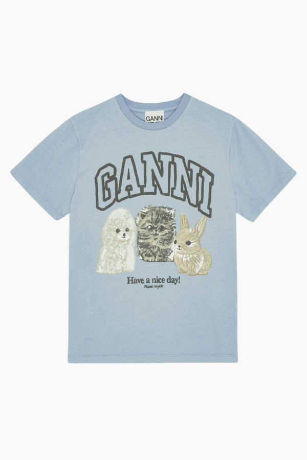 Basic Cotton Jersey Animals Relaxed T-Shirt T4278 - Chambray Blue - GANNI - Blå XXS