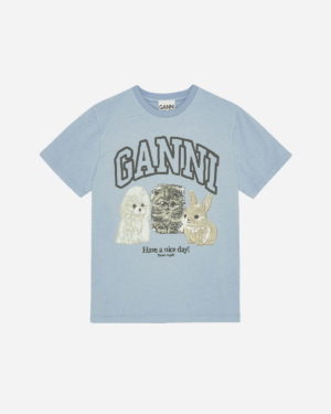 Basic Cotton Jersey Animals Relaxed T-shirt - Chambray Blue