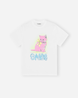 Basic Cotton Jersey Neon Kitty T-shirt - Bright White