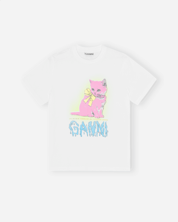 Basic Cotton Jersey Neon Kitty T-shirt - Bright White