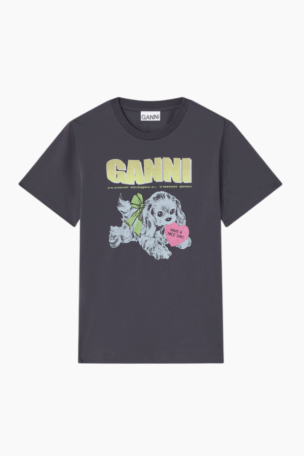 Basic Cotton Jersey Neon Puppy T-Shirt T4333 - Phantom - GANNI - Sort S