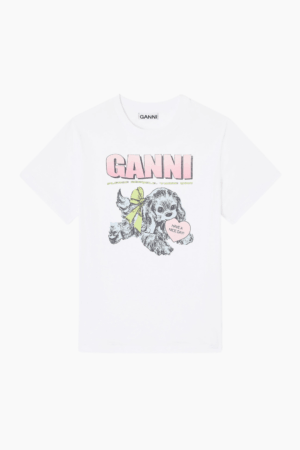 Basic Cotton Jersey Neon Puppy T-Shirt T4334 - Bright White - GANNI - Hvid XL