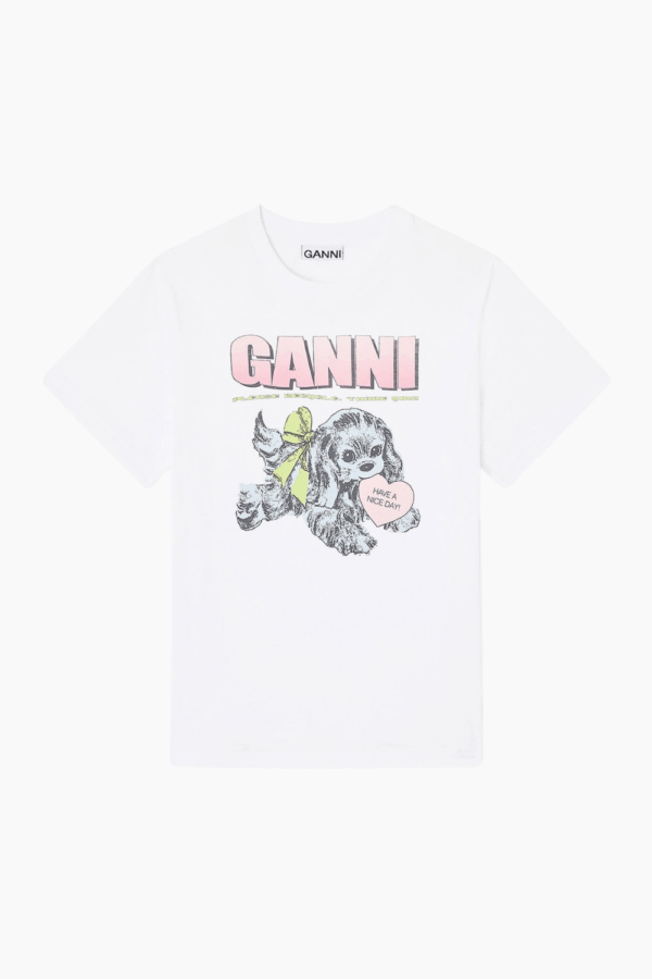 Basic Cotton Jersey Neon Puppy T-Shirt T4334 - Bright White - GANNI - Hvid XL