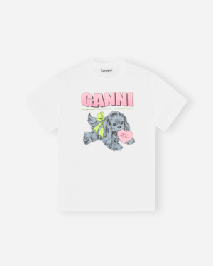 Basic Cotton Jersey Neon Puppy T-shirt - Bright White
