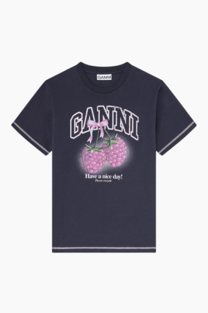 Basic Cotton Jersey Rasperry Print A1050219 - Phantom - GANNI - Navy L