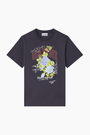 Basic Cotton Jersey Rose T-Shirt T4342 - Phantom - GANNI - Sort S