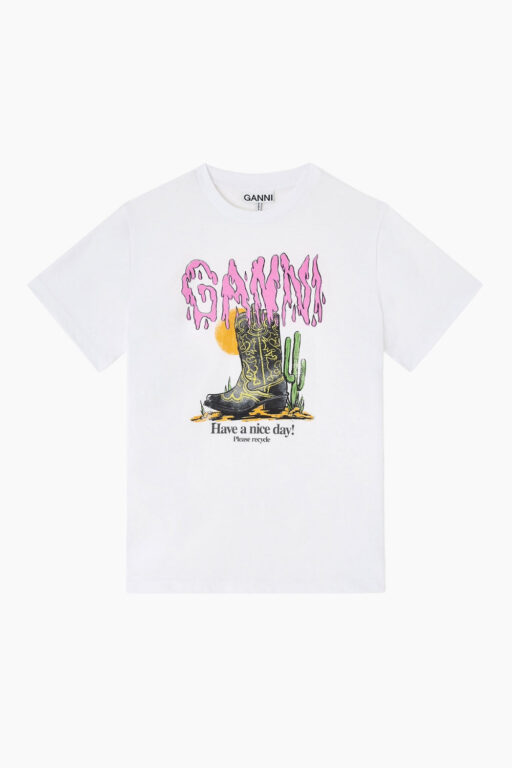 Basic Cotton Jersey T-shirt Boots Print A1050075 - Bright White - GANNI