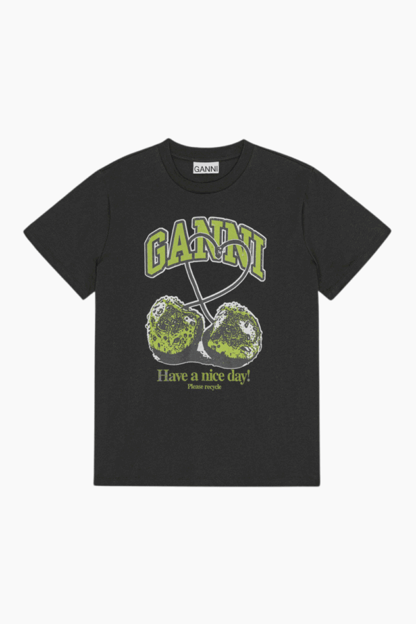 Basic Jersey Green Cherry Relaxed T-Shirt T4292 - Phantom - GANNI - Sort XL
