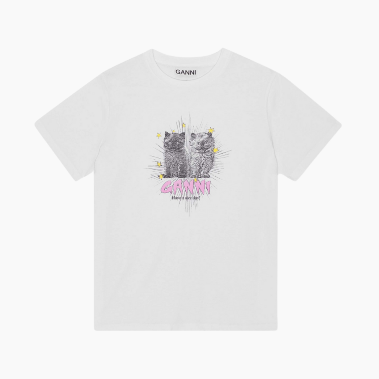 Basic Jersey Kittens Relaxed T-Shirt T4060 - Bright White - GANNI - Hvid XS