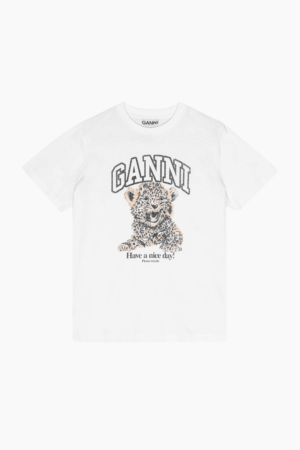 Basic Jersey Leopard Relaxed T-Shirt T4124 - Leopard - GANNI - Hvid S