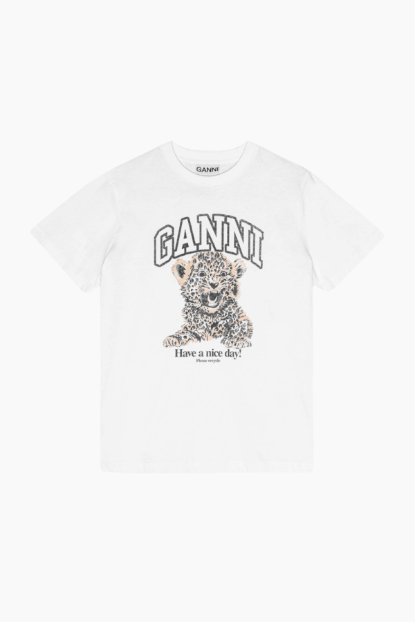 Basic Jersey Leopard Relaxed T-Shirt T4124 - Leopard - GANNI - Hvid S