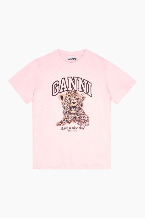 Basic Jersey Leopard Relaxed T-shirt T4161 - Chalk Pink - GANNI - Lyserød XL