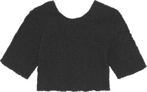 Black Cotton Poplin Oneck Cropped Smock Top