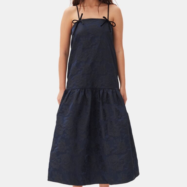 Botanical Jacquard Strap Midi Dress