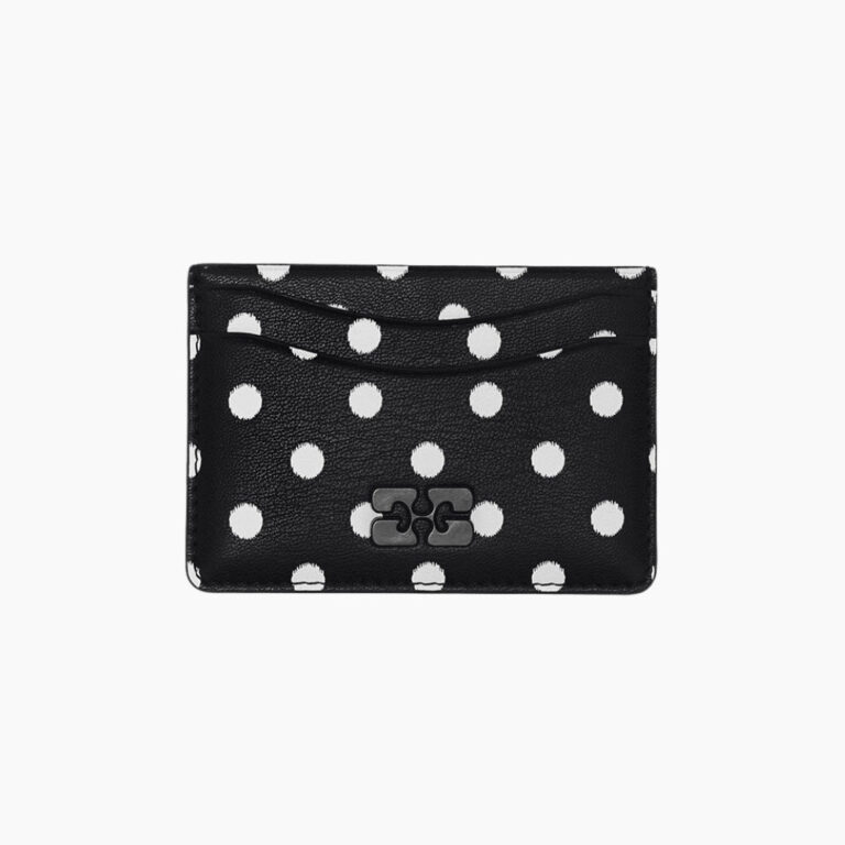 Ganni Bou Card Holder Printed Black Leather Card Holder