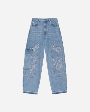 Broderie Anglaise Denim Carpenter Jeans - Light Blue Stone