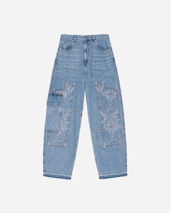 Broderie Anglaise Denim Carpenter Jeans - Light Blue Stone