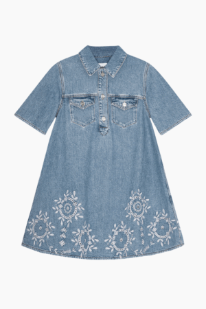 Broderie Anglaise Denim Mini Dress J1694 - Light Blue Stone - GANNI - Blå L