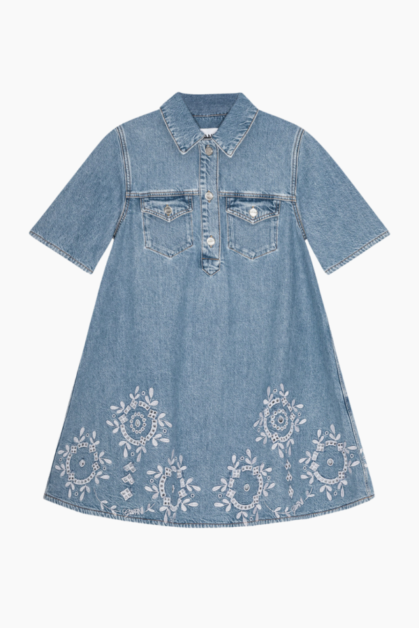 Broderie Anglaise Denim Mini Dress J1694 - Light Blue Stone - GANNI - Blå XS