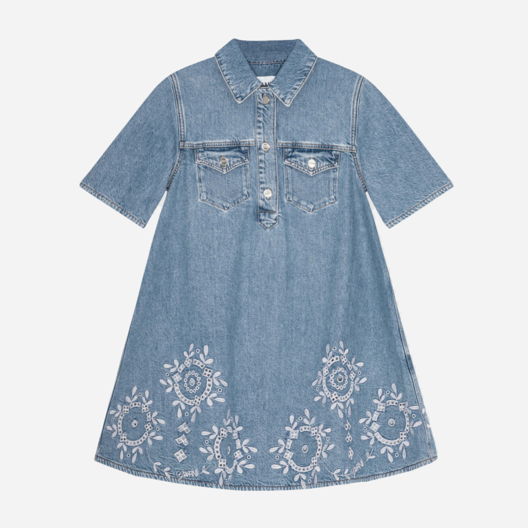 Broderie Anglaise Denim Mini Dress - Light Blue Stone