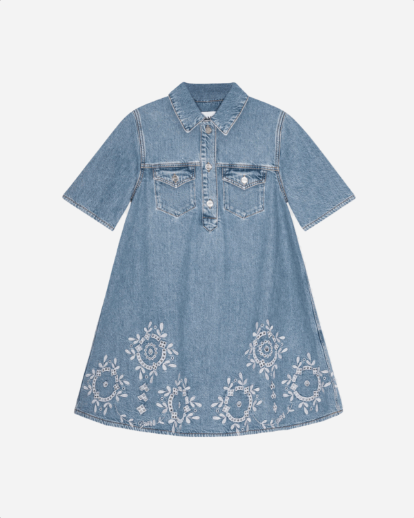 Broderie Anglaise Denim Mini Dress - Light Blue Stone