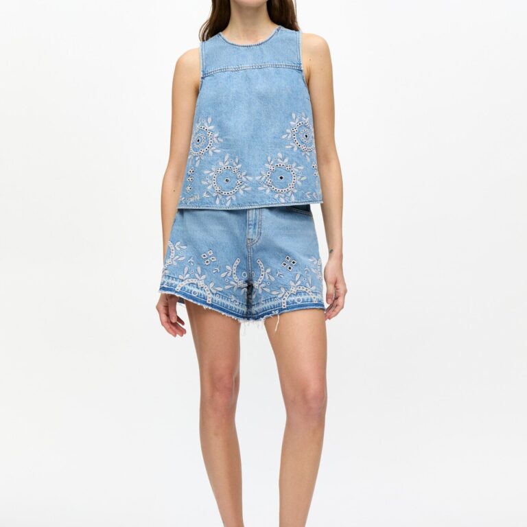 Broderie Anglaise Denim Shorts