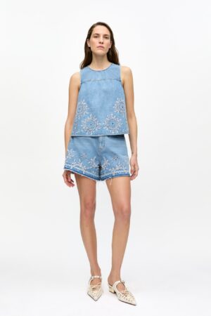 Broderie Anglaise Denim Shorts