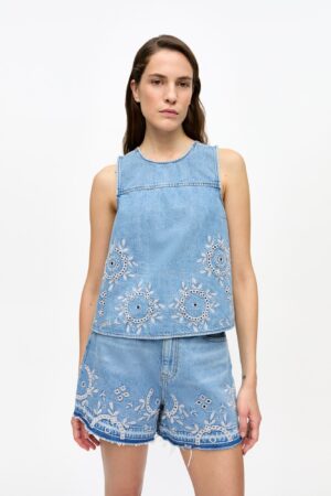 Broderie Anglaise Denim Top