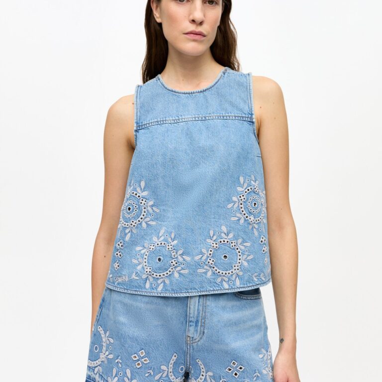 Broderie Anglaise Denim Top