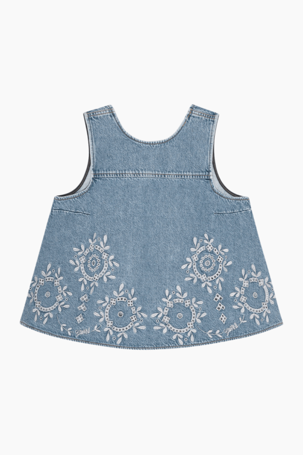 Broderie Anglaise Denim Top J1710 - Light Blue Stone - GANNI - Blå S