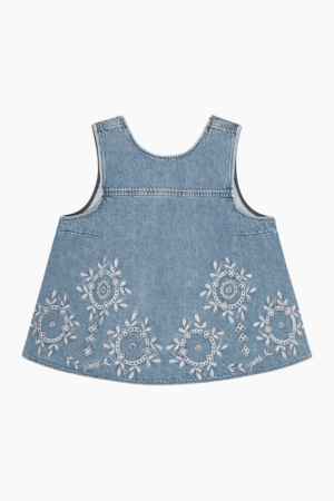 Broderie Anglaise Denim Top J1710 - Light Blue Stone - GANNI - Blå XS