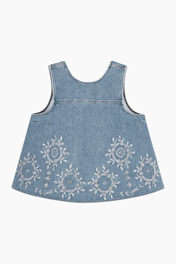 Broderie Anglaise Denim Top J1710 - Light Blue Stone - GANNI - Blå XS