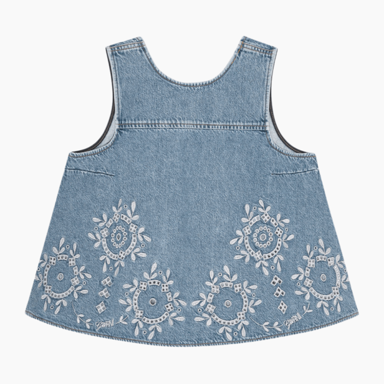 Broderie Anglaise Denim Top J1710 - Light Blue Stone - GANNI - Blå XS